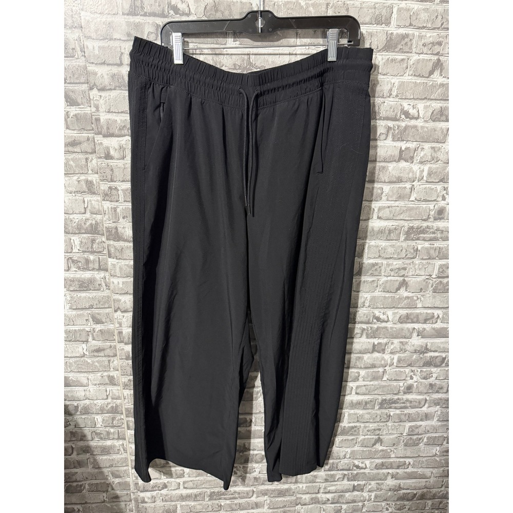 Athleta Black Wide Leg Crop Pants Womens 16 Elastic Waist Drawstring Pockets